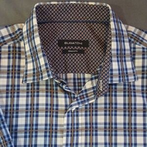 Bugatchi Navy and White Plaid Casual Shirt